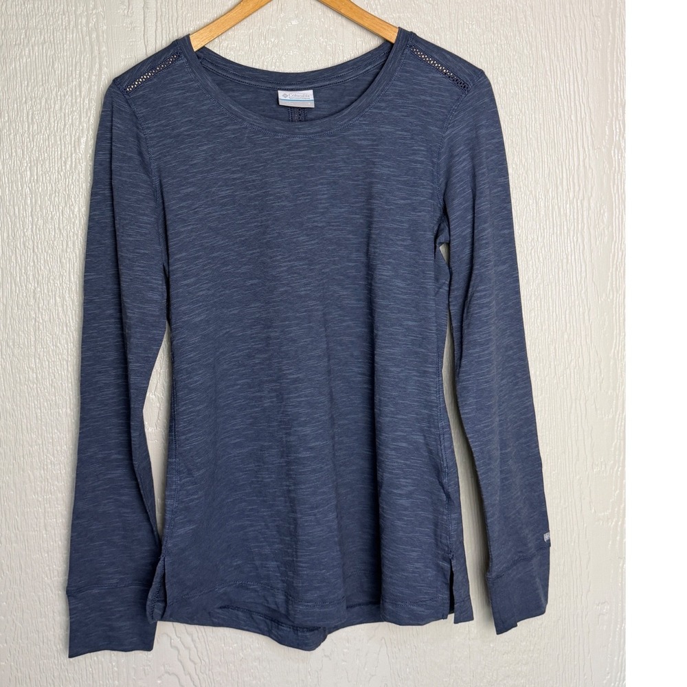 Columbia Womens Blue Space Dye Crochet Back Long Sleeve Top Small Excellent